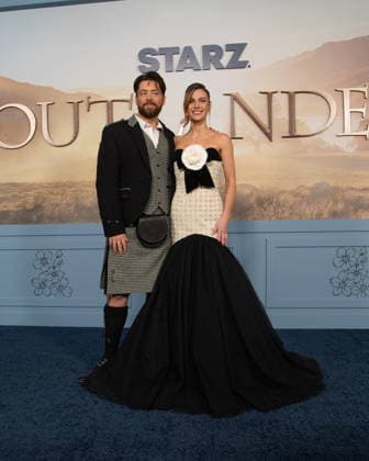 Richard Rankin and Sophie Skelton arrive on the red carpet at the premiere of Starz Outlander Season 8 at Alice Tully Hall on Monday, March 2, 2026 in New York City.  NYP20260302536 SERENAxXUxNING