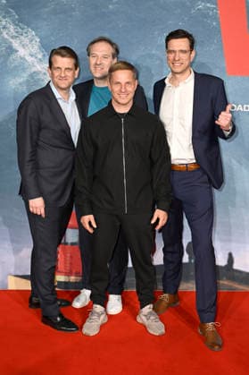 Leopold Hoesch, Peter Wolf, Sebastian Steudtner und Axel Gerdau bei der Weltpremiere des Dokumentarfilms On The Wave im Cinedom. Köln, 02.03.2026