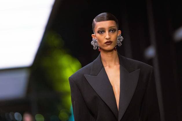 PFW - Saint Laurent Runway Danish model Mona Tougaard presents a creation for Saint Laurent for the Women s Ready to Wear Fall Winter 2026-2027 collection fashion show as part of the Paris Women Fashion Week (PFW), in Paris, on March 3, 2026. Photo by Alexis Jumeau ABACAPRESS.COM Paris France  Copyright: xJumeauxAlexis ABACAx