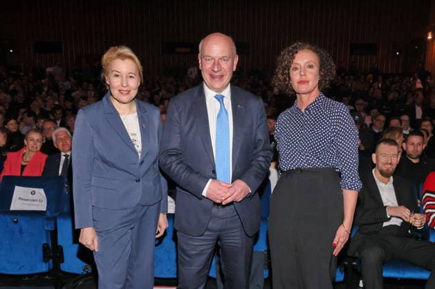 03.03.2026, Franziska Giffey, Kai Wegner und Maria Schrader, Wiedereröffnung des Kino International nach Sanierung, Berlin, Berlin Deutschland, Germany