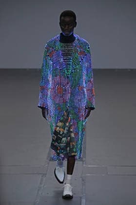 PFW - Anrealage Fecales Runway A model walks the runway during the Anrealage Womenswear Fall Winter 2026-2027 show as part of Paris Fashion Week on March 03, 2026 in Paris, France. Photo by Alain Gil Gonzalez ABACAPRESS.COM Paris France  Copyright: xGonzalezxAlain-Gil ABACAx