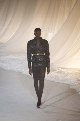 PFW - Balmain Runway A model walks the runway during the Balmain Womenswear Fall Winter 2026-2027 show as part of Paris Fashion Week on March 04, 2026 in Paris, France. Photo by Alexis Jumeau ABACAPRESS.COM Paris France  Copyright: xJumeauxAlexis ABACAx