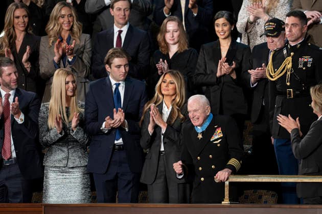 March 4, 2026, Washington, Dc, United States of America: U.S First Lady Melania Trump presents the Medal of Honor to 100-year-old Navy veteran Captain E. Royce Williams during the State of the Union address to a Joint Session of Congress on Capitol Hill, February 24, 2026 in Washington, D.C. Washington United States of America - ZUMAp138 20260304_zaa_p138_076 Copyright: xAndreaxHanks WhitexHousex