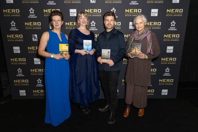 Nero Book Awards in London, UK - 04 Mar 2026 (L-R) 2025 Debut Fiction Category Winner, Claire Lynch, 2025 Non-Fiction Category Winner, Sarah Perry, 2025 Fiction Category Winner, Benjamin Wood and 2025 Children s Fiction Category Winner, Jamila Gavin attend the 2025 Nero Book Awards at Outernet in London. London United Kingdom Copyright: xPhilxLewisx xSOPAxImagesx ClaireLynchSarahPerryBenWoodJamilaGavin_Nero-3174