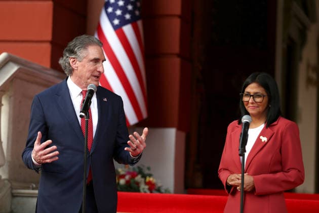 Delcy Rodriguez - Doug Burgum meeting in Caracas CARACAS, VENEZUELA - MARCH 04: Acting Venezuelan President Delcy Rodriguez (R) and the US Secretary of the Interior Doug Burgum (L) discuss energy exchange at the Miraflores Palace as part of the bilateral dialogue on energy and mining in Caracas, Venezuela on March 04, 2026. Julio Urribarri Anadolu Caracas Venezuela. Editorial use only. Please get in touch for any other usage.  Copyright: x2026xAnadoluxJulioxUrribarrix