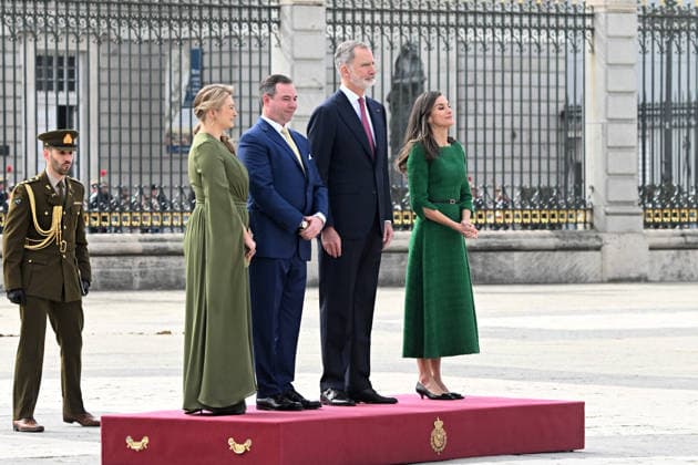 The King and Queen receive with honors the Grand Dukes of Luxembourg at the Royal Palace Stéphanie de Lannoy, William V of Luxembourg, King Felipe VI and Queen Letizia during the reception at the Royal Palace, on March 5, 2026, in Madrid Spain The Grand Dukes of Luxembourg began their reign in October last year, following the abdication of Henry of Luxembourg in favor of his son KING DUCHESSES OF LUXEMBOURG José Madrid Madrid Madrid Madrid Spain  Copyright: xJosÃ xOlivax 7340198