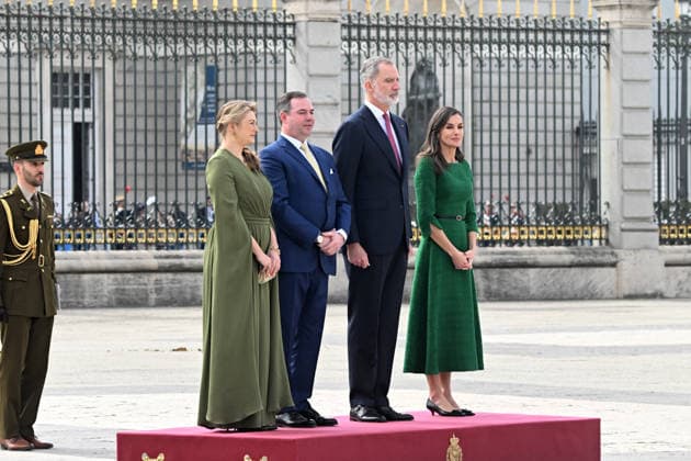 The King and Queen receive with honors the Grand Dukes of Luxembourg at the Royal Palace Stéphanie de Lannoy, William V of Luxembourg, King Felipe VI and Queen Letizia during the reception at the Royal Palace, on March 5, 2026, in Madrid Spain The Grand Dukes of Luxembourg began their reign in October last year, following the abdication of Henry of Luxembourg in favor of his son KING DUCHESSES OF LUXEMBOURG José Madrid Madrid Madrid Madrid Spain  Copyright: xJosÃ xOlivax 7340199