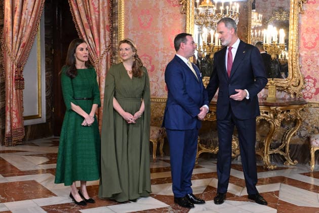 Queen Letizia, Stéphanie de Lannoy, William V of Luxembourg and King Felipe VI during the reception held before the luncheon held at the Royal Palace, March 5, 2026, in Madrid, Spain.  Copyright: xJosÃ xOlivax 7340526