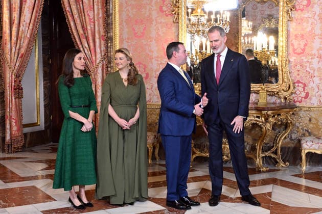Queen Letizia, Stéphanie de Lannoy, William V of Luxembourg and King Felipe VI during the reception held before the luncheon held at the Royal Palace, March 5, 2026, in Madrid, Spain.  Copyright: xJosÃ xOlivax 7340527
