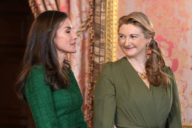 The King and Queen offer a lunch in honor of the Grand Dukes of Luxembourg at the Royal Palace Queen Letizia and Stéphanie de Lannoy during the reception held before the lunch held at the Royal Palace, on March 5, 2026, in Madrid Spain  Copyright: xJosÃ xOlivax 7340544