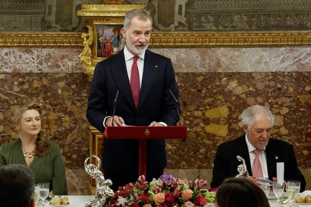 King Felipe VI (C) and Grand Duchess Stephanie Marie of Luxembourg (L) during the luncheon held at the Royal Palace in honor of the Grand Dukes of Luxembourg, in Madrid, Spain, 05 March 2026. Official visit of the Grand Dukes of Luxembourg to Spain !ACHTUNG: NUR REDAKTIONELLE NUTZUNG!  Copyright: xChemaxMoyax GRAF3989 20260305-55019602278_1