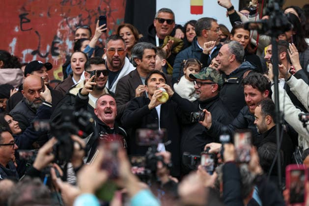 Naples, March 5, 2026 - Sal Da Vinci celebrates in his hometown of Mergellina after winning the Sanremo Music Festival (NeaPhoto)  Copyright: xNapolipressx xipa-agency.netx xNapolipressx IPA_Agency_IPA72422209