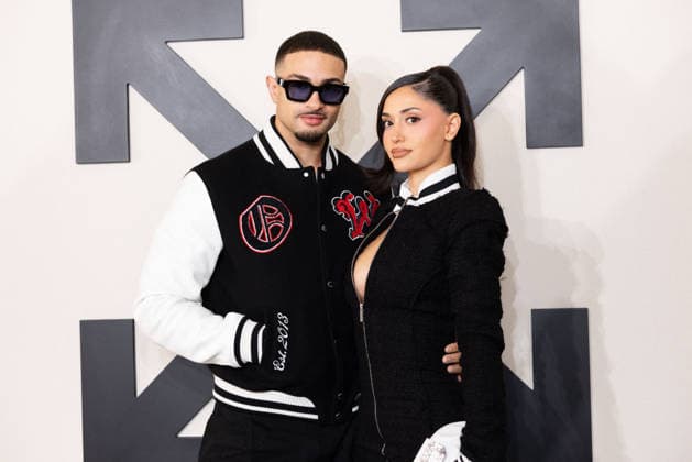 PFW - Off White Photocall Miguel Harichi and Leah Kateb attends the Off-White Womenswear Fall Winter 2026-2027 show as part of Paris Fashion Week (PFW) on March 5, 2026 in Paris, France. Photo by Alexis Jumeau ABACAPRESS.COM Paris France  Copyright: xJumeauxAlexis ABACAx