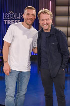 Lukas Podolski und Markus Krampe bei der Aufzeichnung der WDR-Talkshow Kölner Treff im WDR Studio BS 3. Köln, 05.03.2026