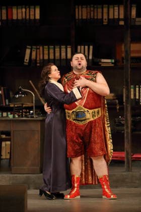 Nadezhda Karyazina (als Isabella) und Misha Kiria (als Taddeo) während der Fotoprobe für L Italiana in Algeri in der Deutschen Oper in Berlin, 5. März 2026. Dramma giocoso per musica in zwei Akten von Gioacchino Rossini. Musikalische Leitung Alessandro De Marchi. Inszenierung Rolando Villazon. Bühne Harald Thor. Kostüme Brigitte Reiffenstuel. Premiere ist am 8. März 2026. Deutsche Oper Berlin L Italiana in Algeri