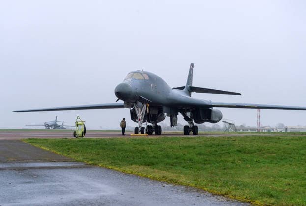 March 7, 2026, Fairford, Gloucestershire, UK: Fairford, UK. A recently landed USAF B1 Lancer makes a total of five B1 bombers that have now arrived at RAF Fairford. It is thought they will be used in bombing missions to Iran in the war between Iran and the US and Israel. Fairford UK  - ZUMAl94_ 20260307_zaf_l94_205 Copyright: xSimonxChapmanx