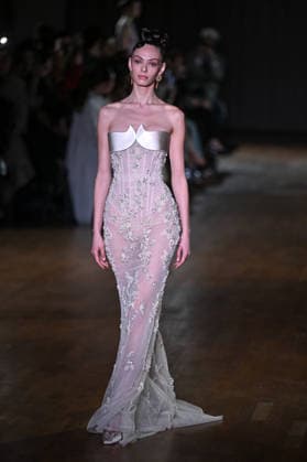 PFW Georges Hobeika Runway A model walks the runway at the Georges Hobeika show during Fashion Week in Paris, France on March 7, 2026. Photo by Julien Reynaud APS-Medias ABACAPRESS.COM Paris France  Copyright: xReynaudxJulien APS-Medias ABACAx