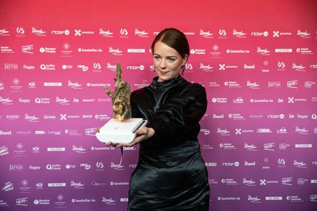 La moisson of Alice D Hauwe winner of best short film poses for the photographer at the 15th edition of the Rene du Cinema film awards ceremony, Saturday 07 March 2026, in Brussels. The awards are rewarded to movies of Belgian French-speaking producers.  EMILExWINDAL 166793594