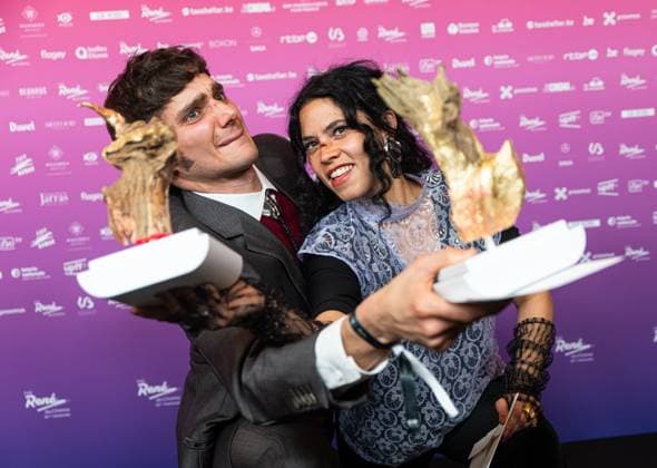 Maxi Delmelle (Aimer perdre) and Maria Cavalier-Bazan (Aimer perdre)winner Of Most Promising Actor winner Of Most Promising Actress pose for the photographer at the 15th edition of the Rene du Cinema film awards ceremony, Saturday 07 March 2026, in Brussels. The awards are rewarded to movies of Belgian French-speaking producers.  EMILExWINDAL 166793615