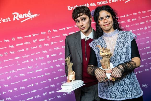 Maxi Delmelle (Aimer perdre) and Maria Cavalier-Bazan (Aimer perdre)winner Of Most Promising Actor winner Of Most Promising Actress pose for the photographer at the 15th edition of the Rene du Cinema film awards ceremony, Saturday 07 March 2026, in Brussels. The awards are rewarded to movies of Belgian French-speaking producers.  EMILExWINDAL 166793642