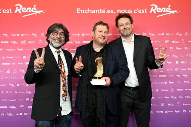 The 15th René du Cinéma Awards Ceremony BRUSSELS, BELGIUM - MARCH 07 : Meilleur son : Philippe Charbonnel, Bertrand Boudaud, Gurwal Coic-Gallas (Flow) pictured during the 15th René du Cinéma Awards Ceremony on March 7, 2026 in Brussels, Belgium, 07 03 2026 Brussels Belgium  Copyright: xDidierxLebrunx