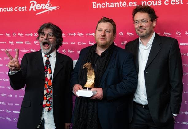 Bertrand Boudaud, Philippe Charbonnel and Gurwal Coic-Gallas (Flow) receives a Rene award for Best Sound at the 15th edition of the Rene du Cinema film awards ceremony, Saturday 07 March 2026, in Brussels. The awards are rewarded to movies of Belgian French-speaking producers.  EMILExWINDAL 166798722