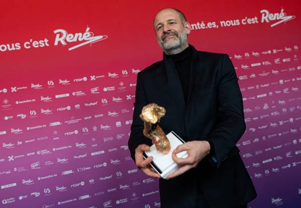 Winner of the Best Cinematography, Manu Dacosse (Reflet dans un diamant mort) pictured playing with his trophy at the 15th edition of the Rene du Cinema film awards ceremony, Saturday 07 March 2026, in Brussels. The awards are rewarded to movies of Belgian French-speaking producers.  EMILExWINDAL 166798832