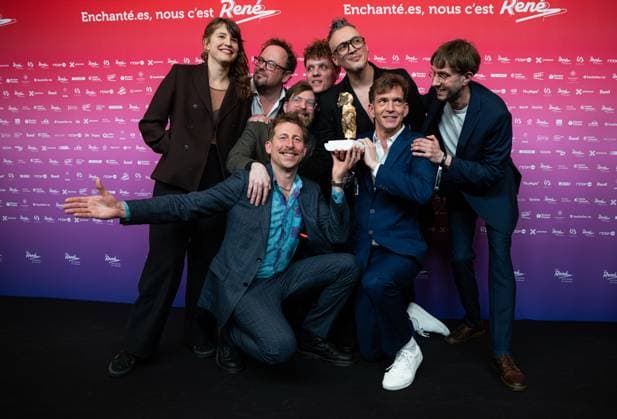Baraki s team winner of the best serie award poses for the photographer at the 15th edition of the Rene du Cinema film awards ceremony, Saturday 07 March 2026, in Brussels. The awards are rewarded to movies of Belgian French-speaking producers.  EMILExWINDAL 166801367