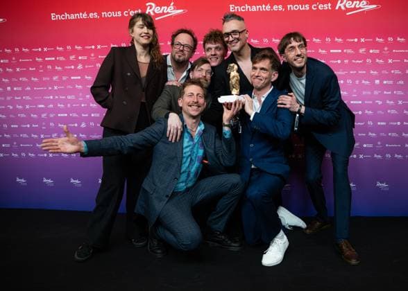 Baraki s team winner of the best serie award poses for the photographer at the 15th edition of the Rene du Cinema film awards ceremony, Saturday 07 March 2026, in Brussels. The awards are rewarded to movies of Belgian French-speaking producers.  EMILExWINDAL 166801374