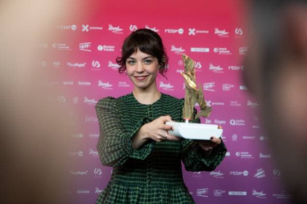 Winner of the Best Supporting Actress, Salome Dewaels (Nino) poses for the photographer at the 15th edition of the Rene du Cinema film awards ceremony, Saturday 07 March 2026, in Brussels. The awards are rewarded to movies of Belgian French-speaking producers.  EMILExWINDAL 166801492
