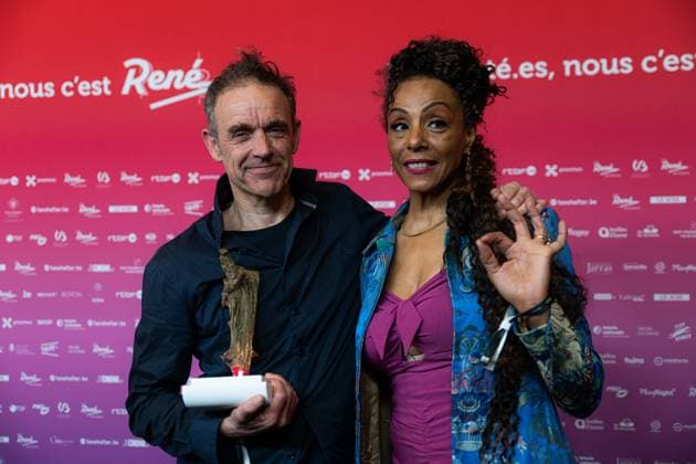 Winner of Best Documentary, Soundtrack to a coup d Etat of Johan Grimonprez pose for the photographer with Mariez Daulne at the 15th edition of the Rene du Cinema film awards ceremony, Saturday 07 March 2026, in Brussels. The awards are rewarded to movies of Belgian French-speaking producers.  EMILExWINDAL 166803196