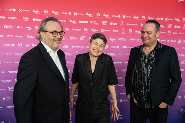 Francois Touwaide, Delvaux academy s secretary general Kassandra Decloux and Jean-Yves Roubin, Delvaux academy s president pose for the photographer before the 15th edition of the Rene du Cinema film awards ceremony, Saturday 07 March 2026, in Brussels. The awards are rewarded to movies of Belgian French-speaking producers.  EMILExWINDAL 166821605