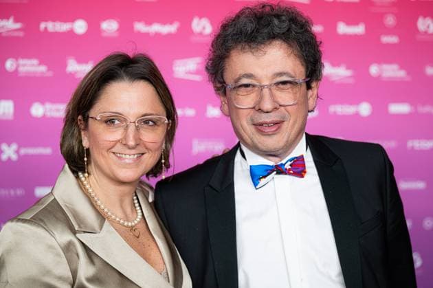 Nadine Cheniaux and Philippe Boxho pose for the photographer before the 15th edition of the Rene du Cinema film awards ceremony, Saturday 07 March 2026, in Brussels. The awards are rewarded to movies of Belgian French-speaking producers.  EMILExWINDAL 166821801