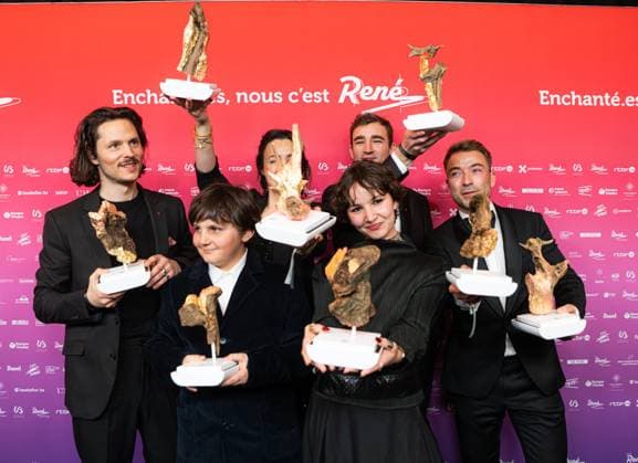 Multiple winner On vous croit team pose for the photographer at the 15th edition of the Rene du Cinema film awards ceremony, Saturday 07 March 2026, in Brussels. The awards are rewarded to movies of Belgian French-speaking producers.  EMILExWINDAL 166821855