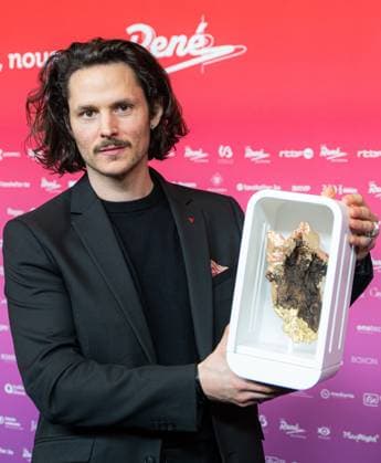 Nicolas Bier winner of the best edition poses for the photographer the 15th edition of the Rene du Cinema film awards ceremony, Saturday 07 March 2026, in Brussels. The awards are rewarded to movies of Belgian French-speaking producers.  EMILExWINDAL 166821886