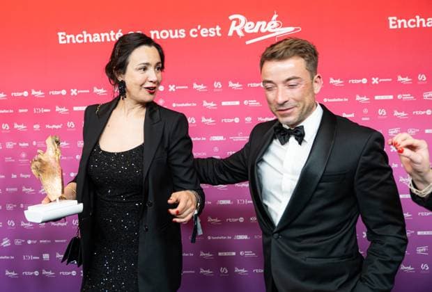 Winner of the best actress award Myriem Akheddiou (On vous croit) and Arnaud Ponthiere, producer On vous croit pictured at the 15th edition of the Rene du Cinema film awards ceremony, Saturday 07 March 2026, in Brussels. The awards are rewarded to movies of Belgian French-speaking producers.  EMILExWINDAL 166822105