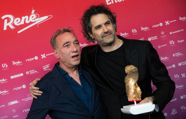 Alon Knoll and Gregory Zalcman pose for the photographer at the 15th edition of the Rene du Cinema film awards ceremony, Saturday 07 March 2026, in Brussels. The awards are rewarded to movies of Belgian French-speaking producers.  EMILExWINDAL 166823487