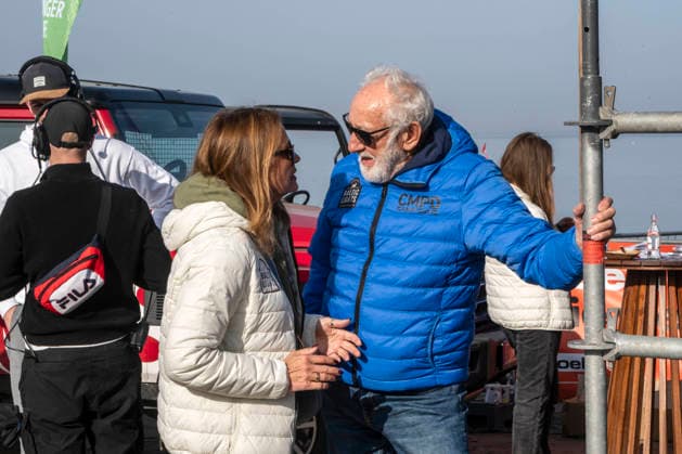 abb Christiane Zander und Dieter Hallervorden Ehepaar Teilnehmer am Strand bei 10.Jahre Baltic Lights 2026 Promi Charity Schlittenhunderennen zu Gunsten der Welthungerhilfe an der Ostsee zwischen der Seebruecke Ahlbeck und der Seebruecke Heringsdorf ,Samstag 07.03.2026 in Heringsdorf MV Deutschland