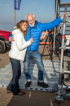 abb Christiane Zander und Dieter Hallervorden Ehepaar Teilnehmer am Strand bei 10.Jahre Baltic Lights 2026 Promi Charity Schlittenhunderennen zu Gunsten der Welthungerhilfe an der Ostsee zwischen der Seebruecke Ahlbeck und der Seebruecke Heringsdorf ,Samstag 07.03.2026 in Heringsdorf MV Deutschland