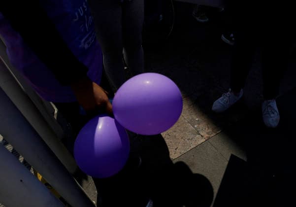 March 8, 2026, ChimalhuacaN, State Of Mexico, Mexico: Mothers and relatives of missing women and victims of femicide held purple balloons beneath the statue of the Chimalli Warrior, marching to the municipal seat of Chimalhuacan in the State of Mexico to demand justice and punishment for the perpetrators, on the occasion of International Women s Day in Mexico. According to the United Nations, International Women s Day is commemorated in many countries around the world. When women from all continents, often separated by national borders and ethnic, linguistic, cultural, economic and political differences, come together on this day, they can contemplate a tradition of no less than ninety years of struggle for equality, justice, peace and de - ZUMAs197 20260308_aaa_s197_545 Copyright: xGerardoxVieyrax