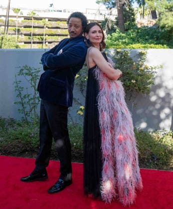 March 8, 2026, Hollywood, California, United States: Samba Schutte and Karolina Wydra arrive on the red carpet of the 53rd Annual Saturn Awards at The Hilton Universal City Hotel in Hollywood California on Mar. 8, 2026. (Contributing Photographer, Hollywood United States - ZUMAt169 20260308_zep_t169_002 Copyright: xConnorxTerryx