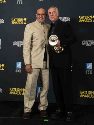 March 8, 2026, Hollywood, California, United States: Laurence Fishburne and Titus Welliver arrive on the red carpet of the 53rd Annual Saturn Awards at The Hilton Universal City Hotel in Hollywood California on Mar. 8, 2026. (Contributing Photographer, Hollywood United States - ZUMAt169 20260308_zep_t169_005 Copyright: xConnorxTerryx