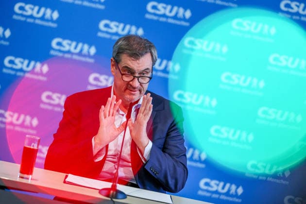 Pressekonferenz nach Sitzung des CSU-Vorstands am 09.03.2026 in der CSU Landesleitung in München Markus Söder ( Ministerpräsident Bayern ) spricht über die Ergebnisse der bayerischen Kommunalwahl. *** Press conference after meeting of the CSU Executive Committee on 09 03 2026 at the CSU regional office in Munich Markus Söder Minister-President of Bavaria talks about the results of the Bavarian local elections xMSx