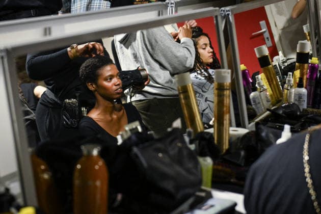 PFW - Backstage of Shiatzy Chen Runway in Paris FA A model gets prepared before the runway for the Shiatzy Chen collection as part of Paris Fashion Week in Paris, on March 9, 2026. Photo by Firas Abdullah ABACAPRESS.COM Paris Ile-de-France France  Copyright: xAbdullahxFiras ABACAx