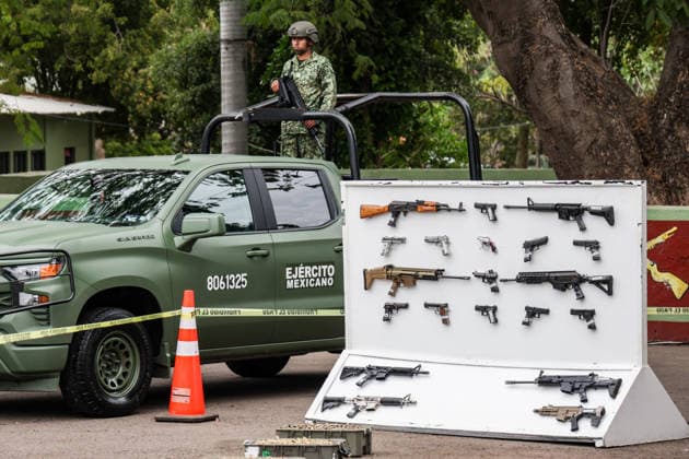 Mexican Army destroys seized weapons in Sinaloa SINALOA, MEXICO - MARCH 09: The Mexican Army destroy 610 long guns and 92 handguns, as well as 5,013 magazines and 316,036 rounds of ammunition during an official ceremony at the 9th Military Zone in Sinaloa, Mexico, on March 09, 2026. These weapons were seized from organized crime during recent federal operations in Sinaloa. Among the destroyed weapons were Colt 1911 pistols with gold embellishments that may have belonged to drug traffickers. Weapons seizures have increased in recent months due to the greater military presence in Sinaloa amid the ongoing conflict between internal factions of the Sinaloa Cartel. Jesus Verdugo Anadolu Sinaloa Mexico. Editorial use only. Please get in touch fo  Copyright: x2026xAnadoluxJesusxVerdugox