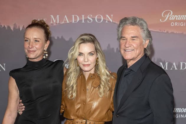 March 9, 2026, New York, United States: (L-R) Christina Voros, Michelle Pfeiffer and Kurt Russell attend Paramount+ s The Madison New York Premiere at Jazz at Lincoln Center on March 09, 2026 in New York City. New York United States - ZUMAs197 20260309_aaa_s197_287 Copyright: xRonxAdarx