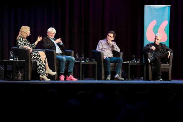 Susanne Pätzold, Jürgen Becker, Moritz Netenjakob und Michael Mittermeier bei der lit.Cologne 2026 Veranstaltung lit.Comedy im Theater am Tanzbrunnen. Köln, 09.03.2026