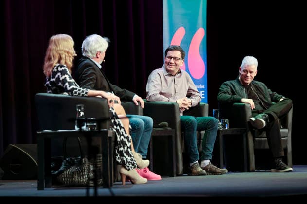 Susanne Pätzold, Jürgen Becker, Moritz Netenjakob und Michael Mittermeier bei der lit.Cologne 2026 Veranstaltung lit.Comedy im Theater am Tanzbrunnen. Köln, 09.03.2026