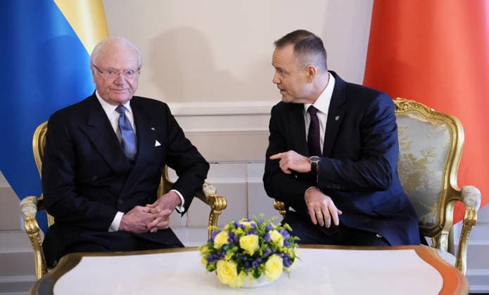 Swedish royal couple visits Poland Photo: Wojciech Olkusnik East News King of Sweden Carl XVI Gustaf and his wife Queen Silvia (not pictured) attend a meeting with the president of Poland Karol Nawrocki and his wife Marta Nawrocka (not pictured) at the Presidential Palace on March 10, 2026 in Warsaw, Poland. The Swedish royal couple pays a three-day state visit to Poland focused on strengthening bilateral ties, defense, and security. EN_01673827_0050 