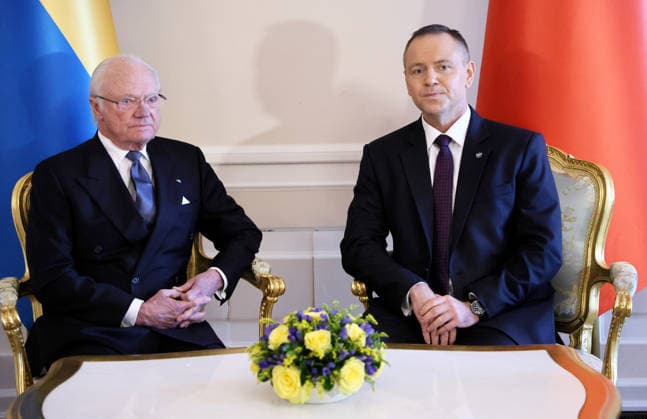 Swedish royal couple visits Poland Photo: Wojciech Olkusnik East News King of Sweden Carl XVI Gustaf and his wife Queen Silvia (not pictured) attend a meeting with the president of Poland Karol Nawrocki and his wife Marta Nawrocka (not pictured) at the Presidential Palace on March 10, 2026 in Warsaw, Poland. The Swedish royal couple pays a three-day state visit to Poland focused on strengthening bilateral ties, defense, and security. EN_01673827_0051 